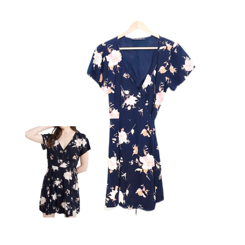 Abercrombie and Fitch Floral Wrap Dress Navy Blue Size Small Y2K Romantic